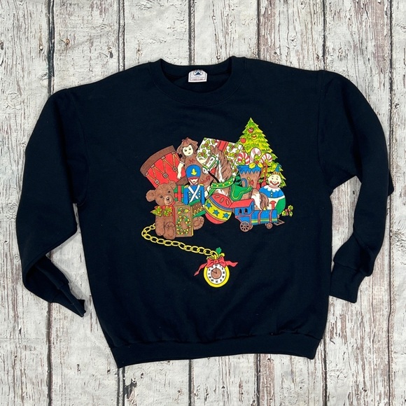 Vintage 1980s Christmas Ugly Sweater Party 80s Crewneck Pullover Sweatshirt - Picture 1 of 6